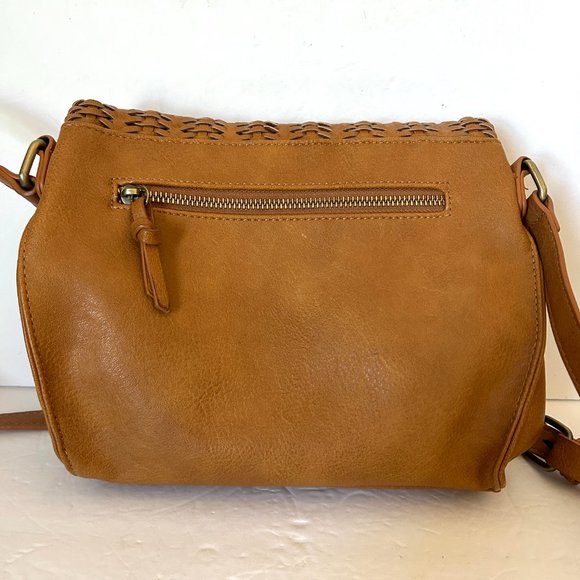 Sasha & Sofi Tan Crossbody Purse Adjustable Strap Weaved Foldover Flap - Picture 7 of 8